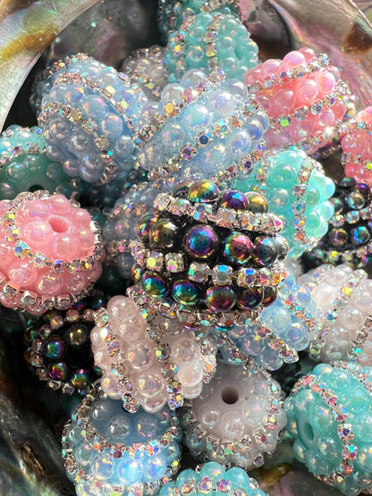 5 PCS - 18mm Fancy Round Multicolor Rhinestone/Pearl UVAB Acrylic Beads image 3