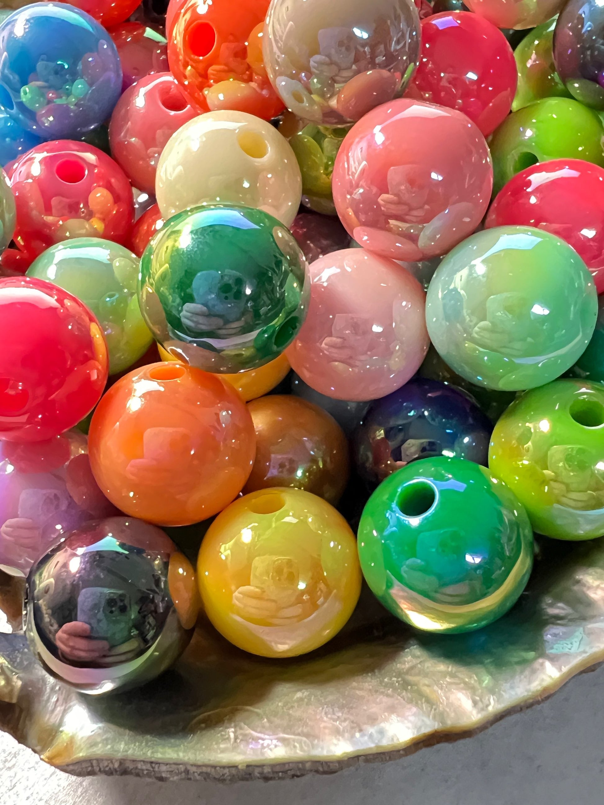 10 PCS- 13mm Bright Neon UVAB Rainbow Colors Mixed Round Acrylic Beads image 1