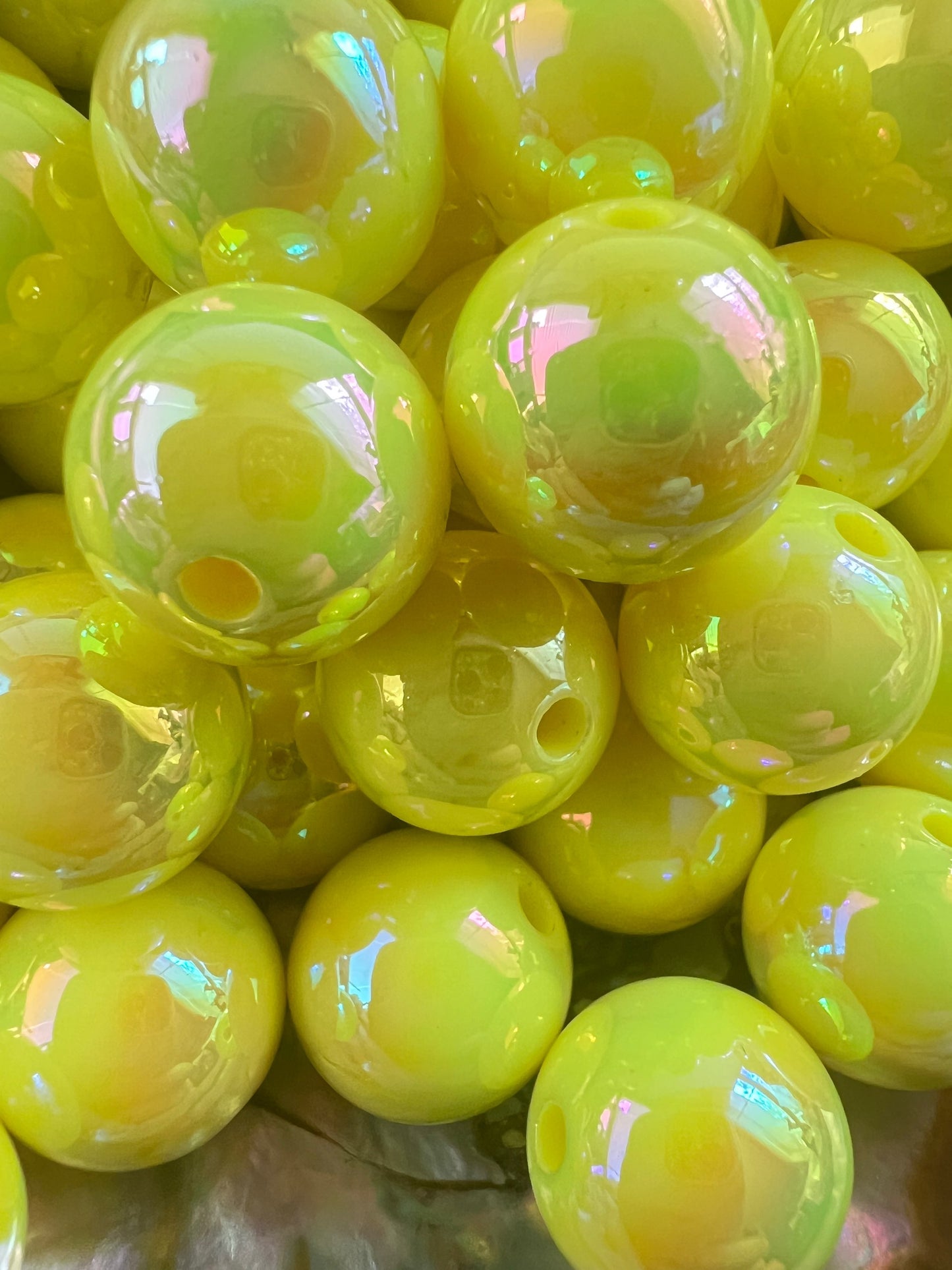 10 PCS - 15mm NEON YELLOW UVAB Rainbow Round Acrylic Beads image 2