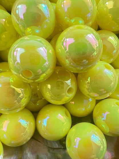 10 PCS - 15mm NEON YELLOW UVAB Rainbow Round Acrylic Beads image 2