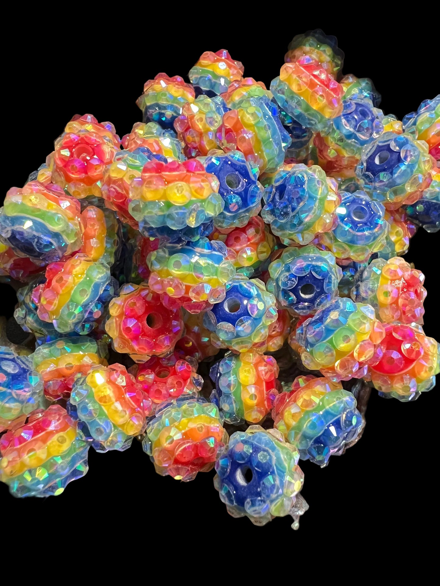 10 PCS -12mm MultiColor Striped Rainbow AB Coated Resin Rhinestone Beads image 0