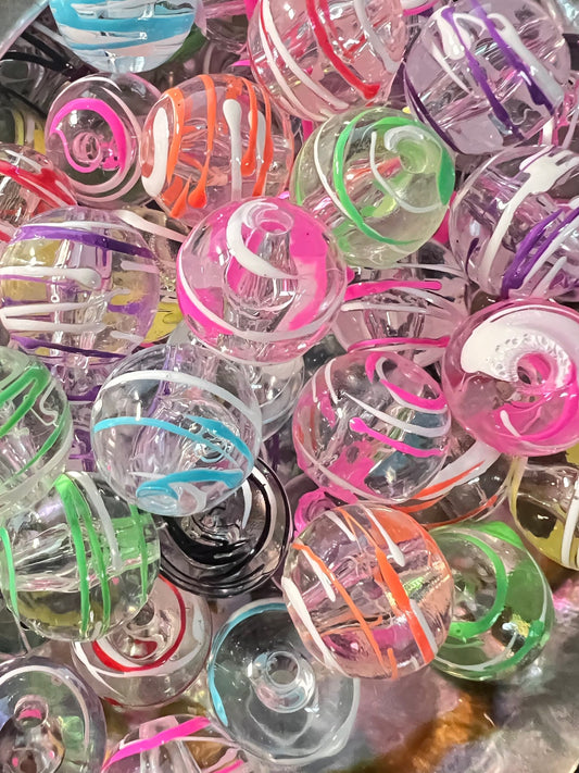 10 PCS- 15mm Round Clear Opaque UV Acrylic Hand painted Neon Color Swirl Beads image 0
