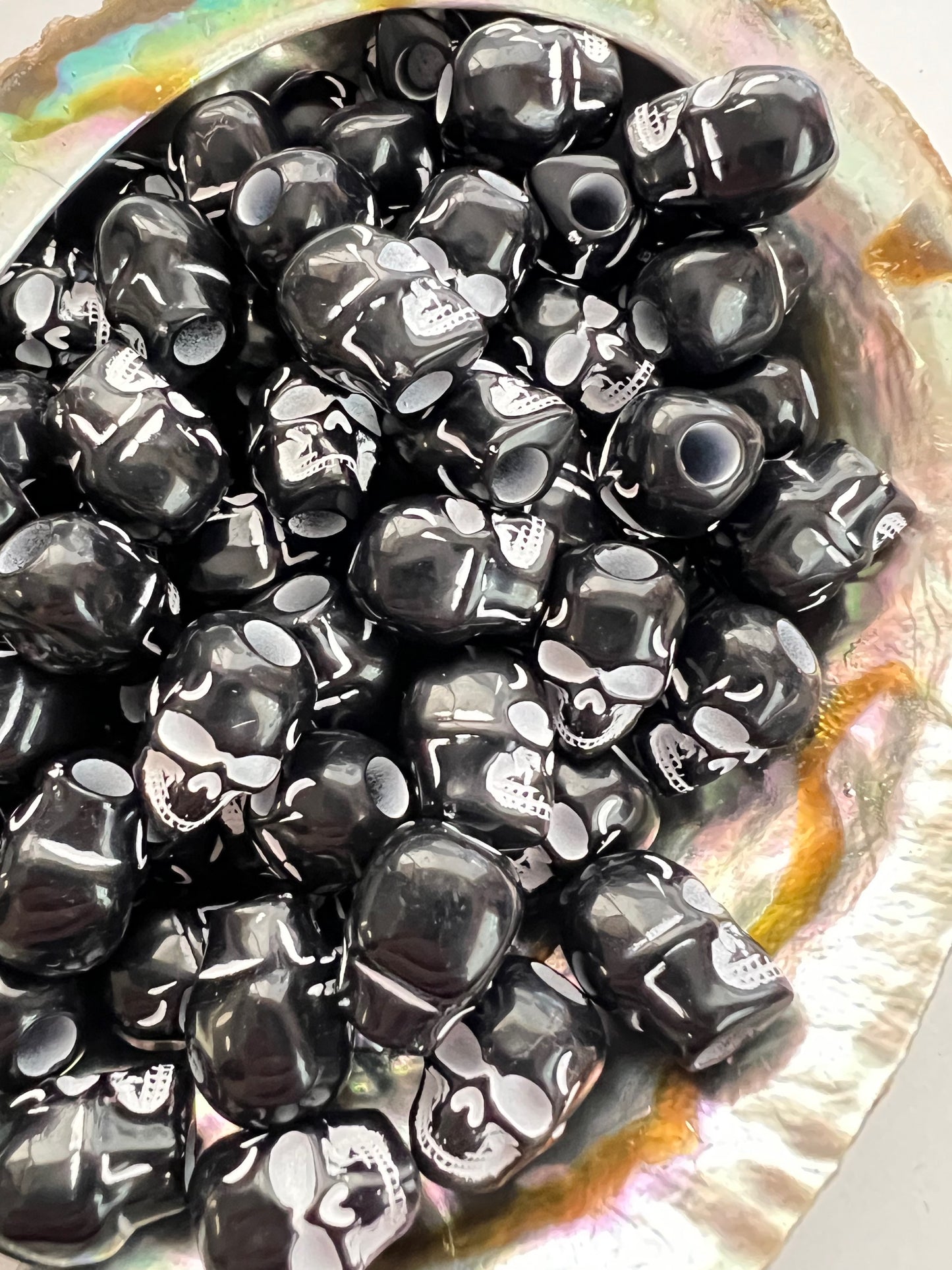 10 PCS- 14mm Black/White Matte/ Skull Shaped Printed Beads image 1