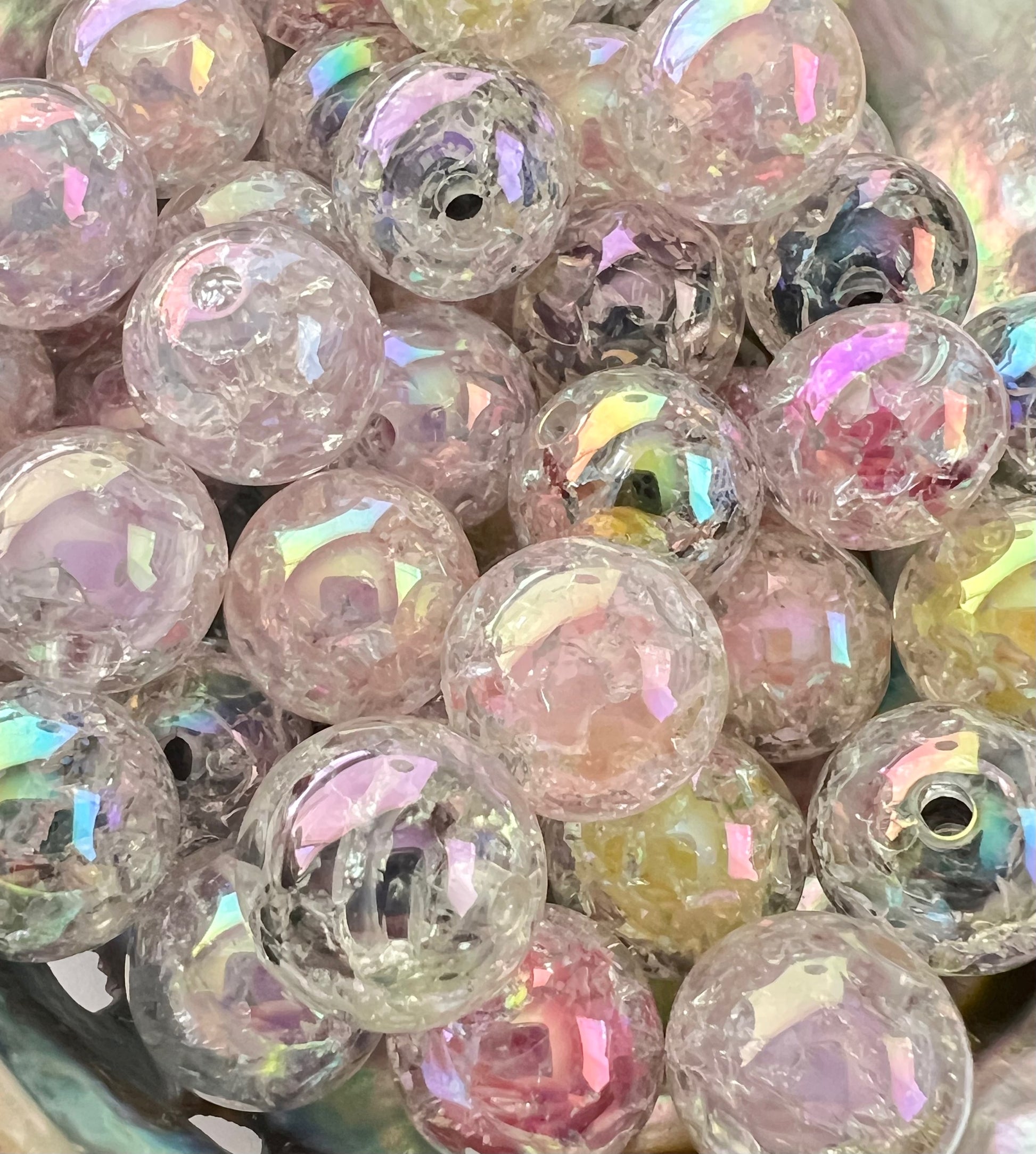 5 PCS  - 15mm Round Opaque Acrylic AB Crackle Beads image 0
