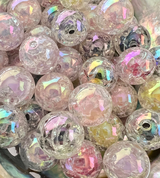 5 PCS  - 15mm Round Opaque Acrylic AB Crackle Beads image 0