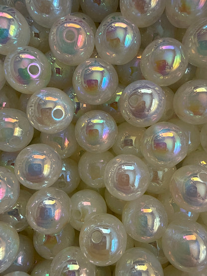GGB10- (10PCS) 15mm STUNNING OPAL WHITE GLOW Rainbow UVAB Galaxy Shimmer Iridescent Acrylic Beads for DIY