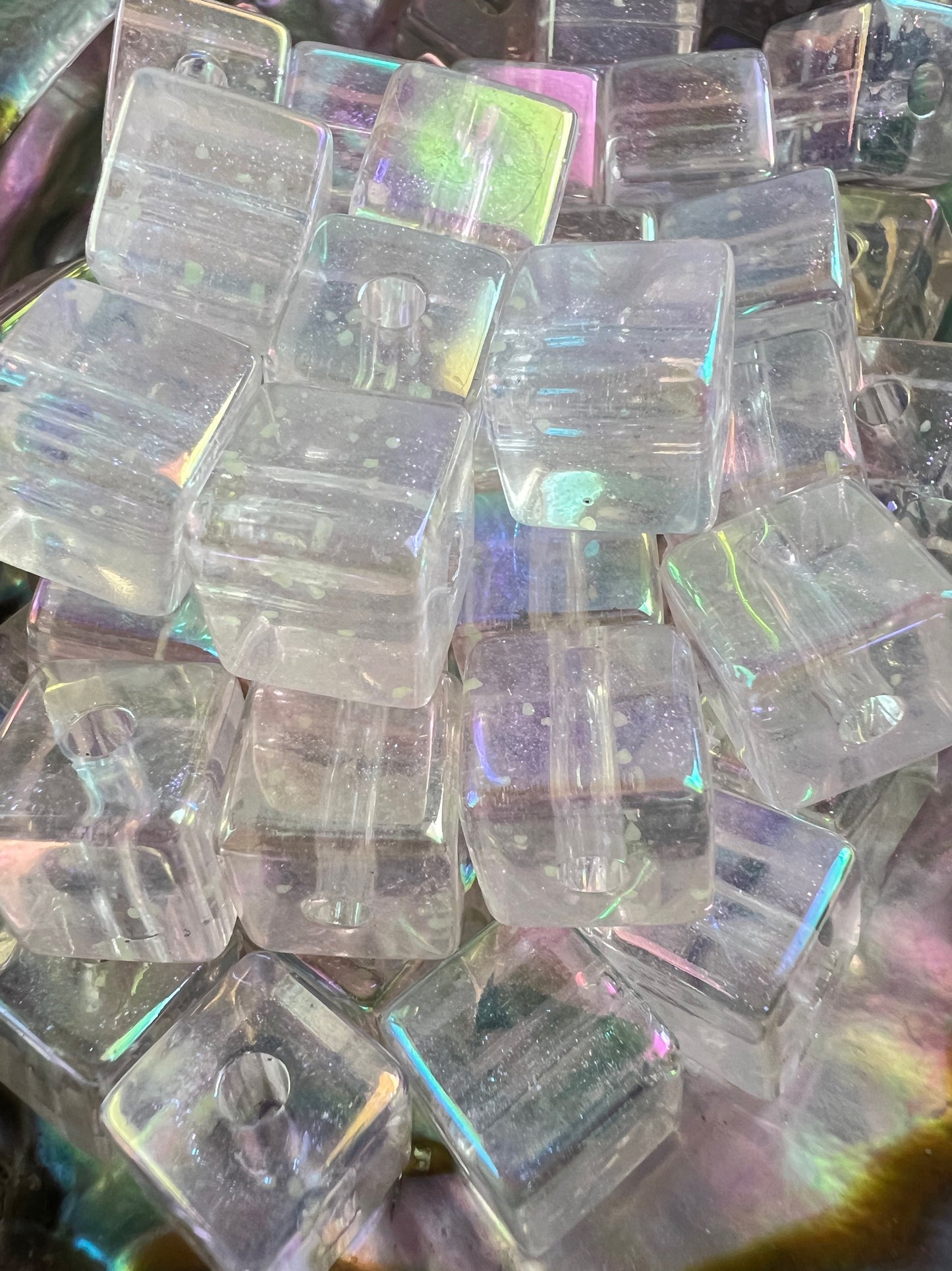 10 PCS- 12mm Luminous Clear/Transparent Acrylic Galaxy Shimmer Confetti Beads image 0