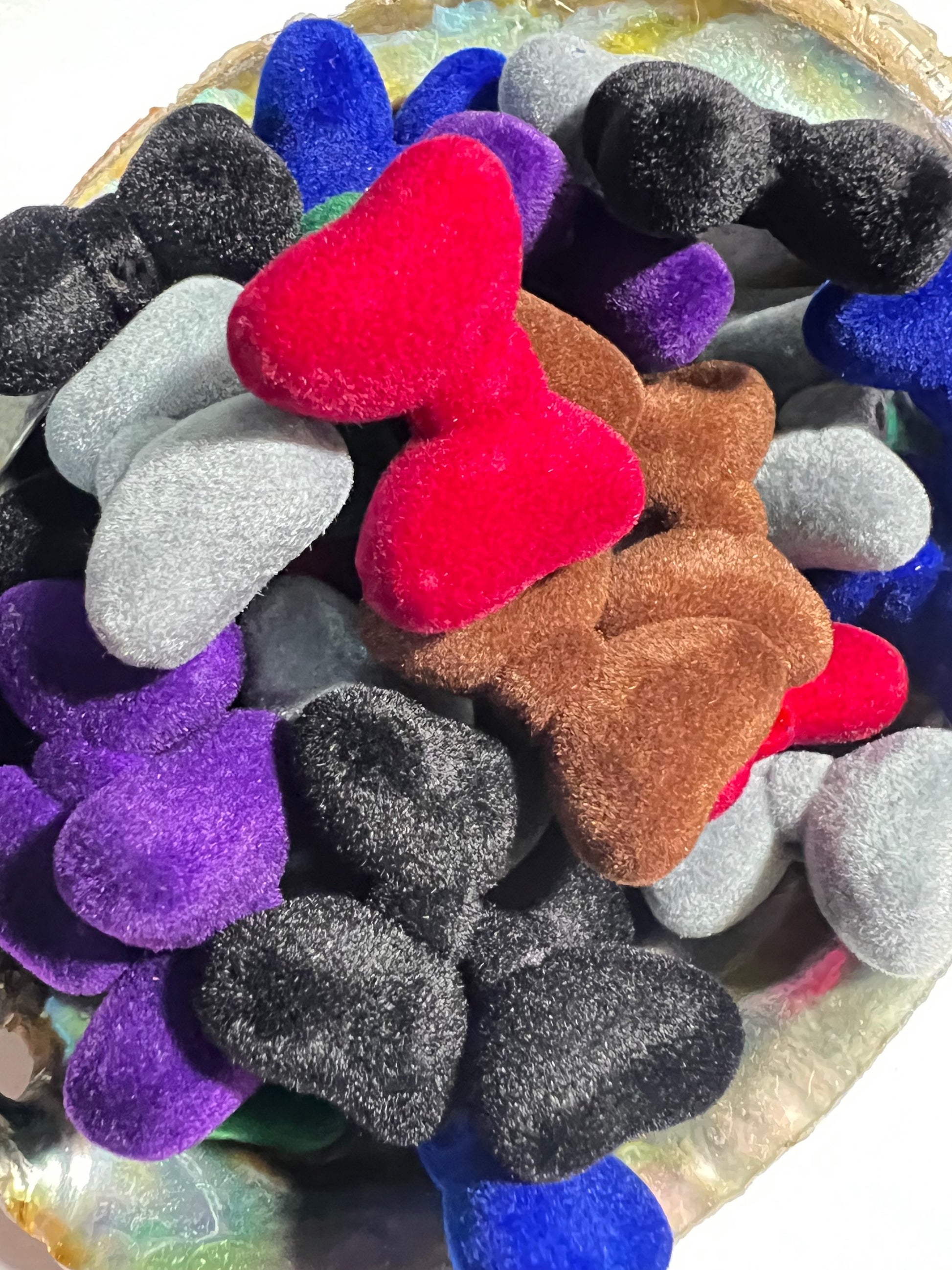 5 PCS- 32mm 3D Dark Multi Color Velvet/Soft Touch Fuzzy Large Bow Beads image 0