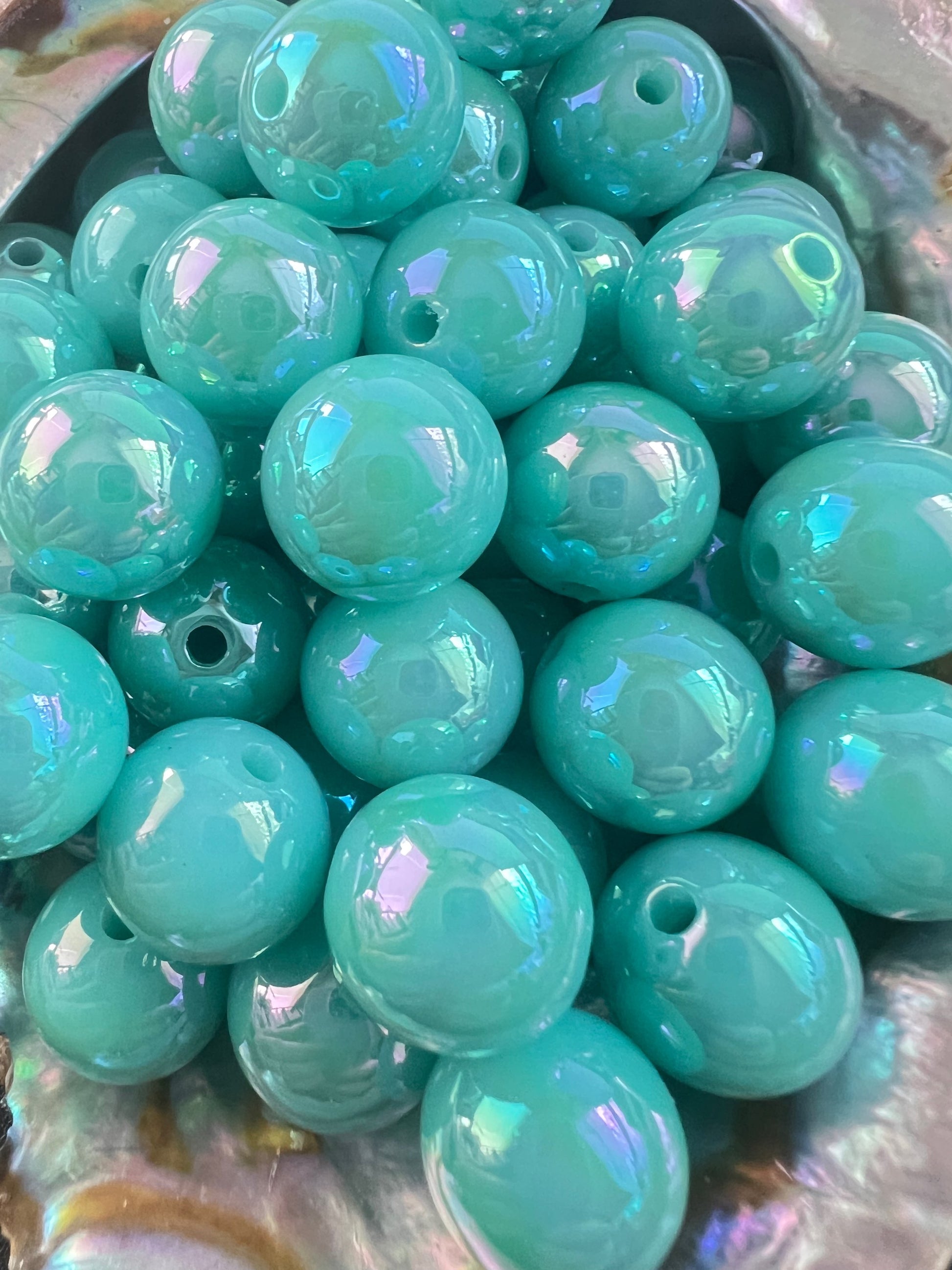 10 PCS - 15mm TURQUOISE/MINT  UVAB Rainbow Round Acrylic Beads image 0