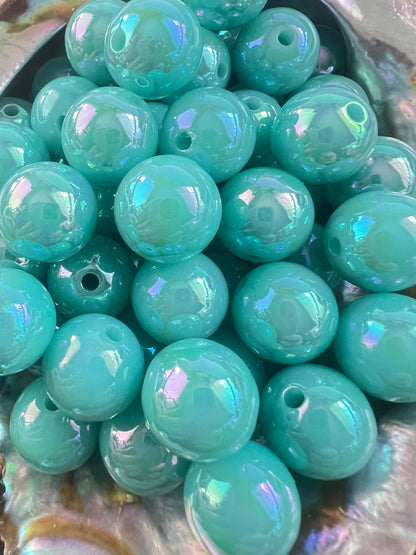 10 PCS - 15mm TURQUOISE/MINT  UVAB Rainbow Round Acrylic Beads image 0