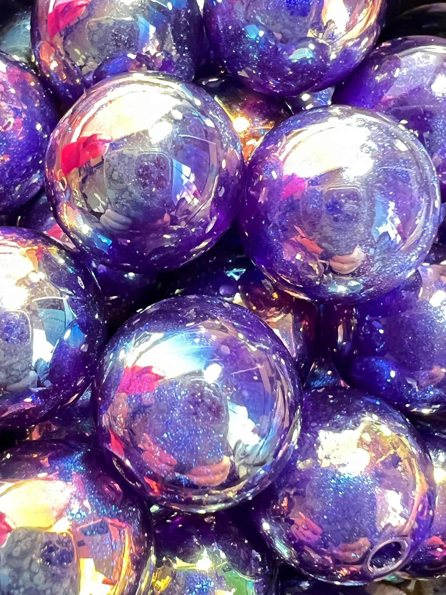 10 PCS-15mm Deep Purple/Blue Rainbow UVAB Galaxy Iridescent Glitter Acrylic Bead image 3