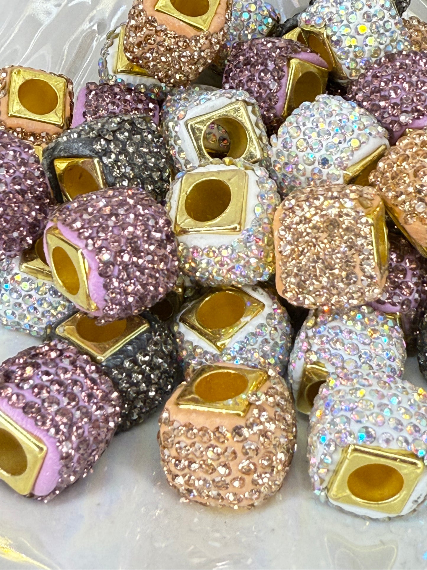 R84-(10PCS) 15mm High-Quality Multi Color Rhinestone Square Style W/Metal Core Spacer/Wheel Beads for DIY