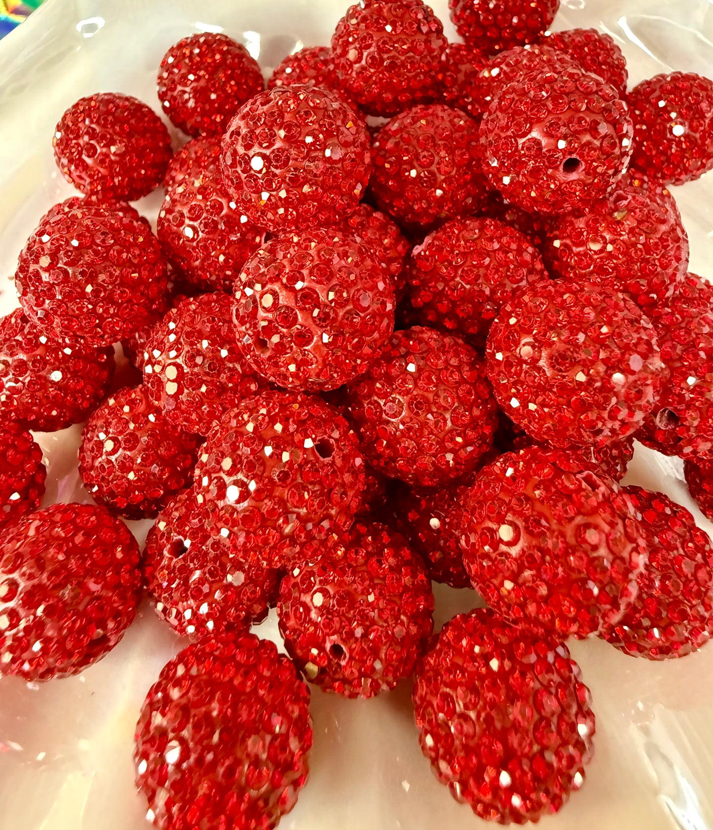 R9- (10PCS) 16mm Red Pave-rhinestones with Polymer Clay Core Beads for DIY