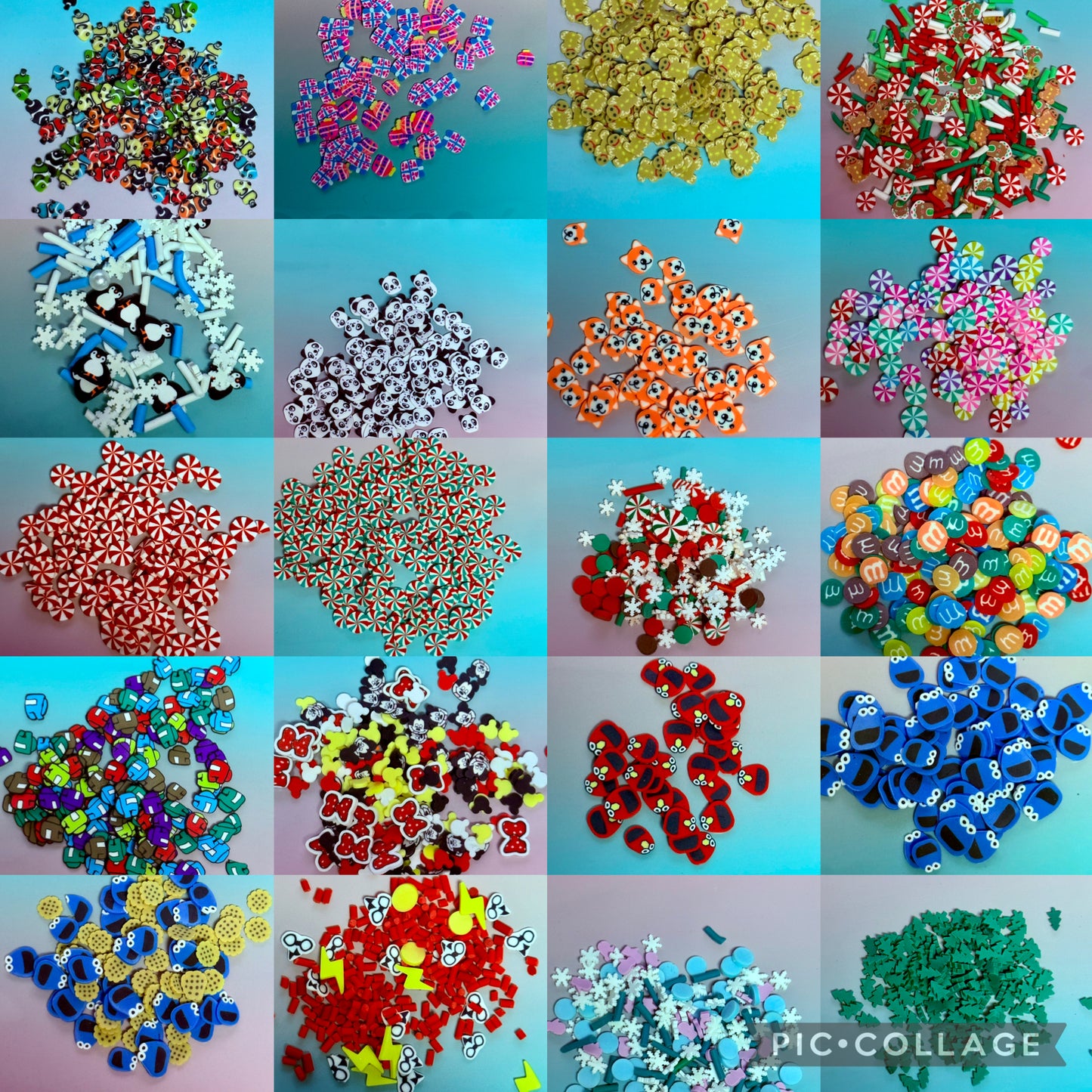POLYMER CLAY SLICES/ GLITTER SHAPES/ TOPPERS FOR CUSTOM CUPS