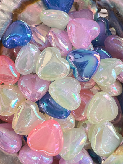 5 PCS- 18mm 3D Aura Heart Glitter Multicolor Iridescent Rainbow Acrylic Beads image 1