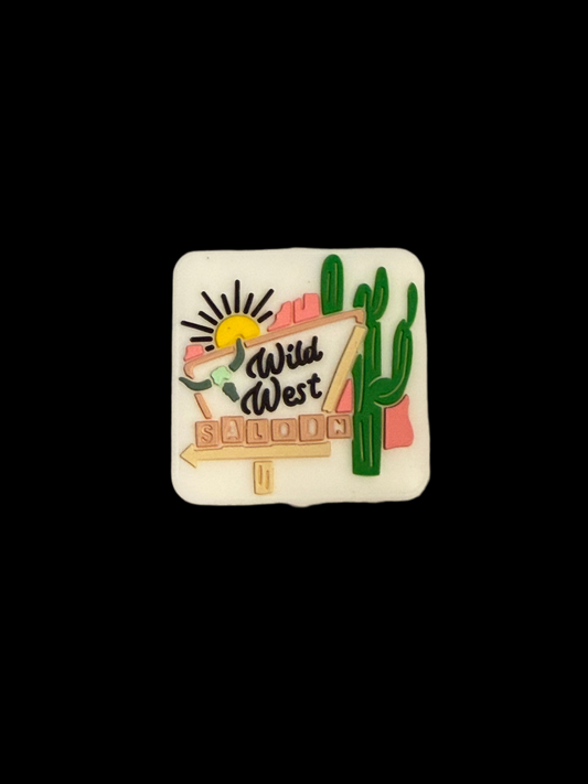 F/C23- (1)PC 1.1" Wild West SALOON Sign W/Bull skull/Cactus/Sun Focal Bead for DIY Keychains, Wristlets, Cup Charms, Car Charms ETC