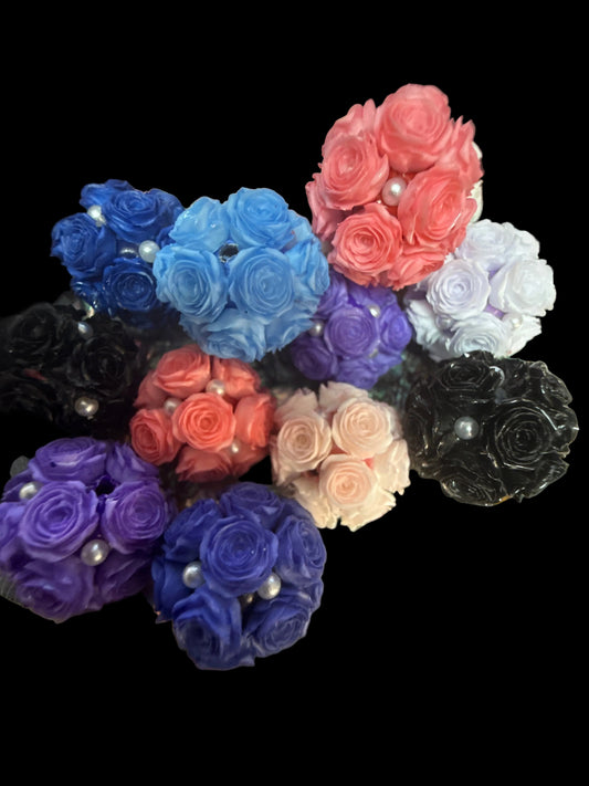 FFB2- (5PCS) 21mm Fancy Roses W/Pearls Silicone Touch Round Mixed Colors Beads for DIY