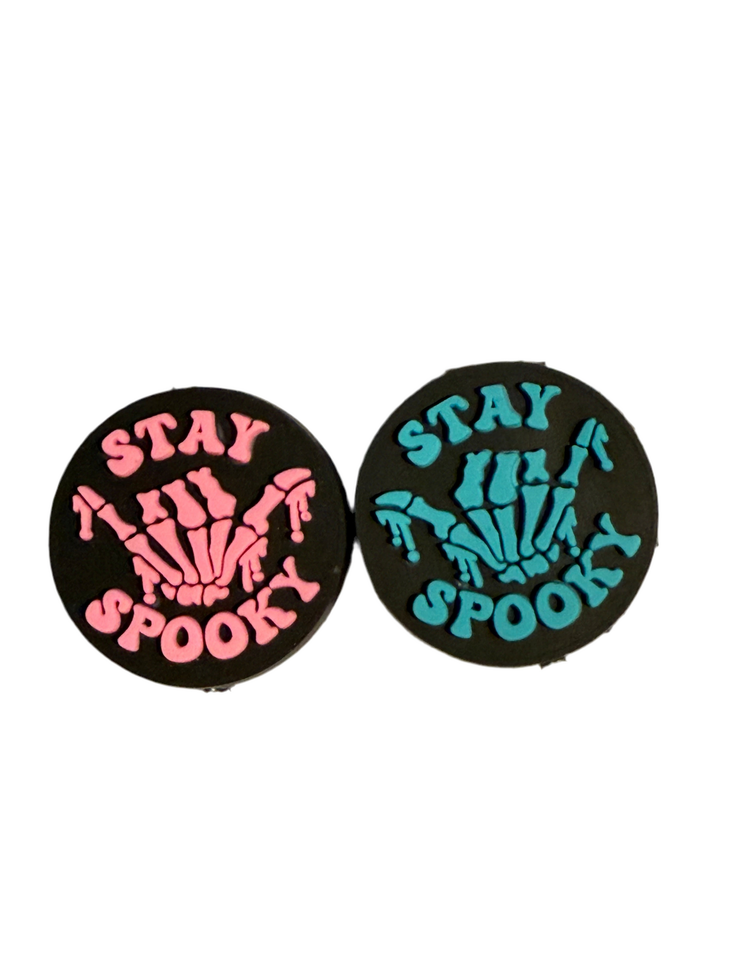 F/HAL24 (1)PC 1.1" Choose Your Color Round Stay Spooky W/Skeleton Hand Sign Focal Bead for DIY Keychains, Wristlets, Cup Charms, Car Charms ETC