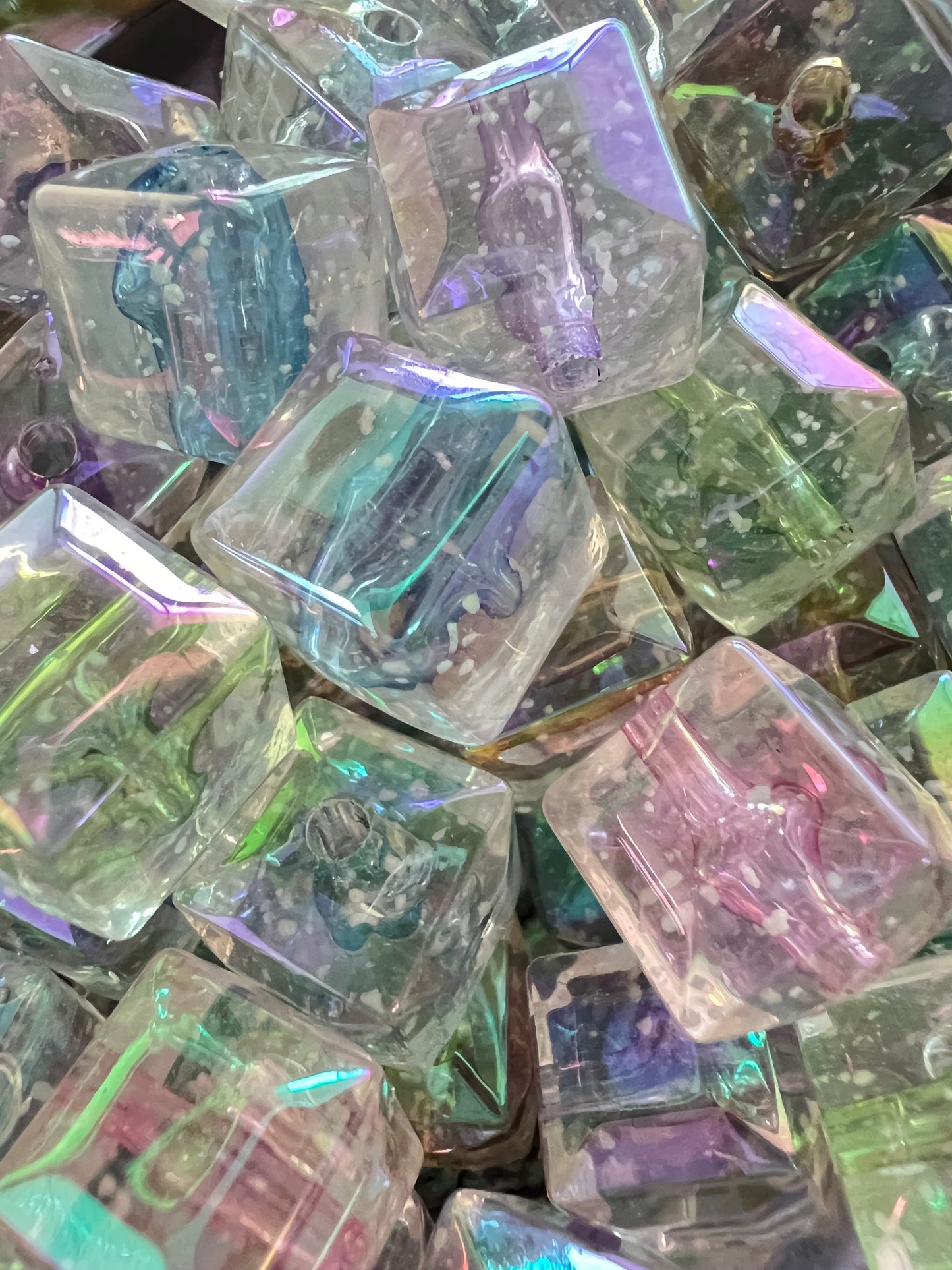 10 PCS- 14mm 3D Hexagonal Prism LUMINOUS Aura Clear/Bubble Acrylic Beads image 3