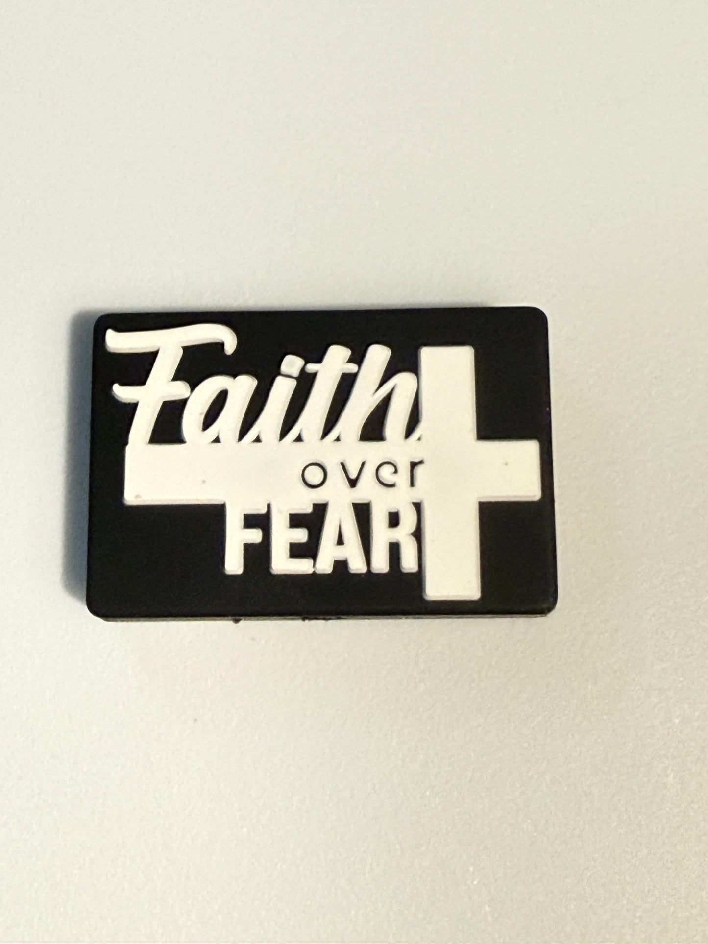 F/R10- (1)PC 1.2" Choose your color- Faith over Fear W/Cross Focal Bead for DIY Keychains, Wristlets, Cup Charms, Car Charms ETC