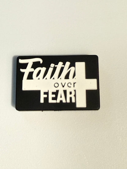 F/R10- (1)PC 1.2" Choose your color- Faith over Fear W/Cross Focal Bead for DIY Keychains, Wristlets, Cup Charms, Car Charms ETC