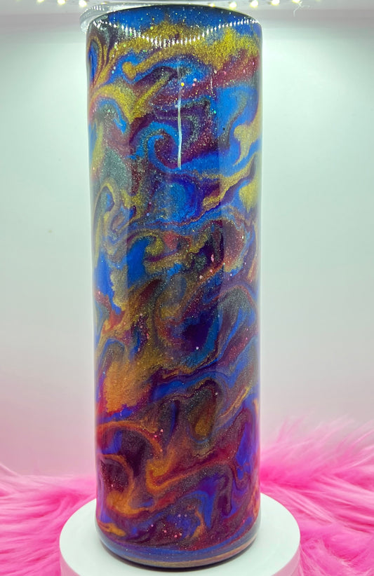 (1)- RTS 30oz Straight Blue/purple/pink/gold swirled ink/glitter Epoxy Tumbler image 0