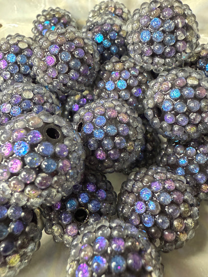 R40- (5PCS) 20mm GALAXY Oil Slick Black/Purple Chameleon Shimmer Color Bubblegum Acrylic Rhinestone Beads for DIY
