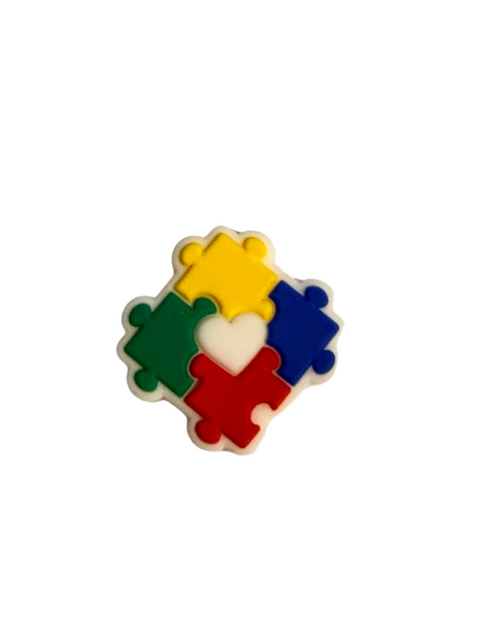 F/DX 4- (1)PC 1" Rainbow Puzzle Pieces W/Heart Focal Bead for DIY Keychains, Wristlets, Cup Charms, Car Charms ETC