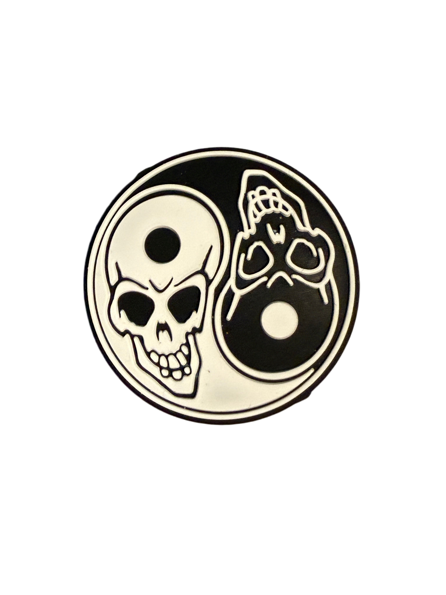 F/S4- (1)PC 1.1" Round Ying Yang W/Skeleton Face Focal Bead for DIY Keychains, Wristlets, Cup Charms, Car Charms ETC