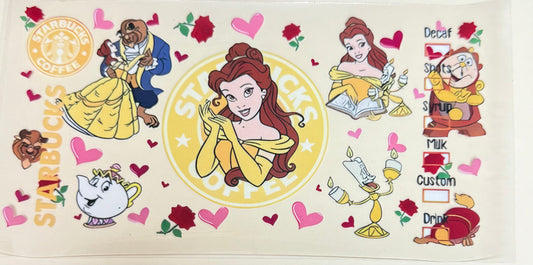 C496- (1PC) BEAUTY & BEAST 16OZ UV DTF Transfer Wrap/Sticker for Cup/Tumbler