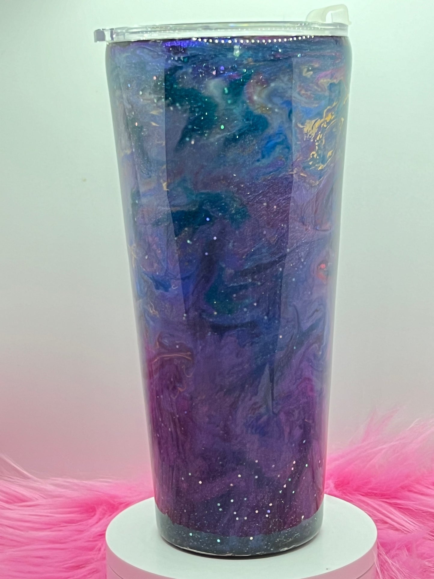 (1)- RTS 32oz Tapered Milky Way Teal/pink/purple/blueSwirl/glitter Epoxy Tumbler image 3