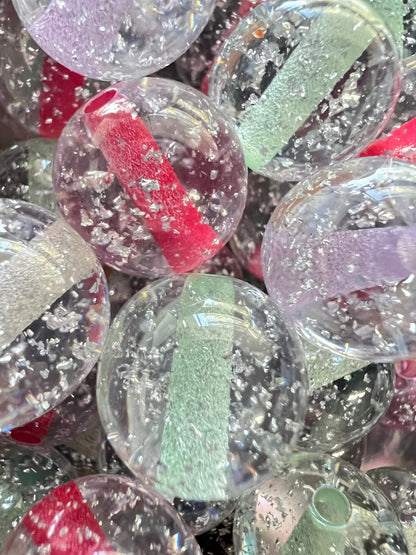 10 PCS- 15mm Round Mixed Colors Clear W/Silver Glitter Flake Resin Beads image 3