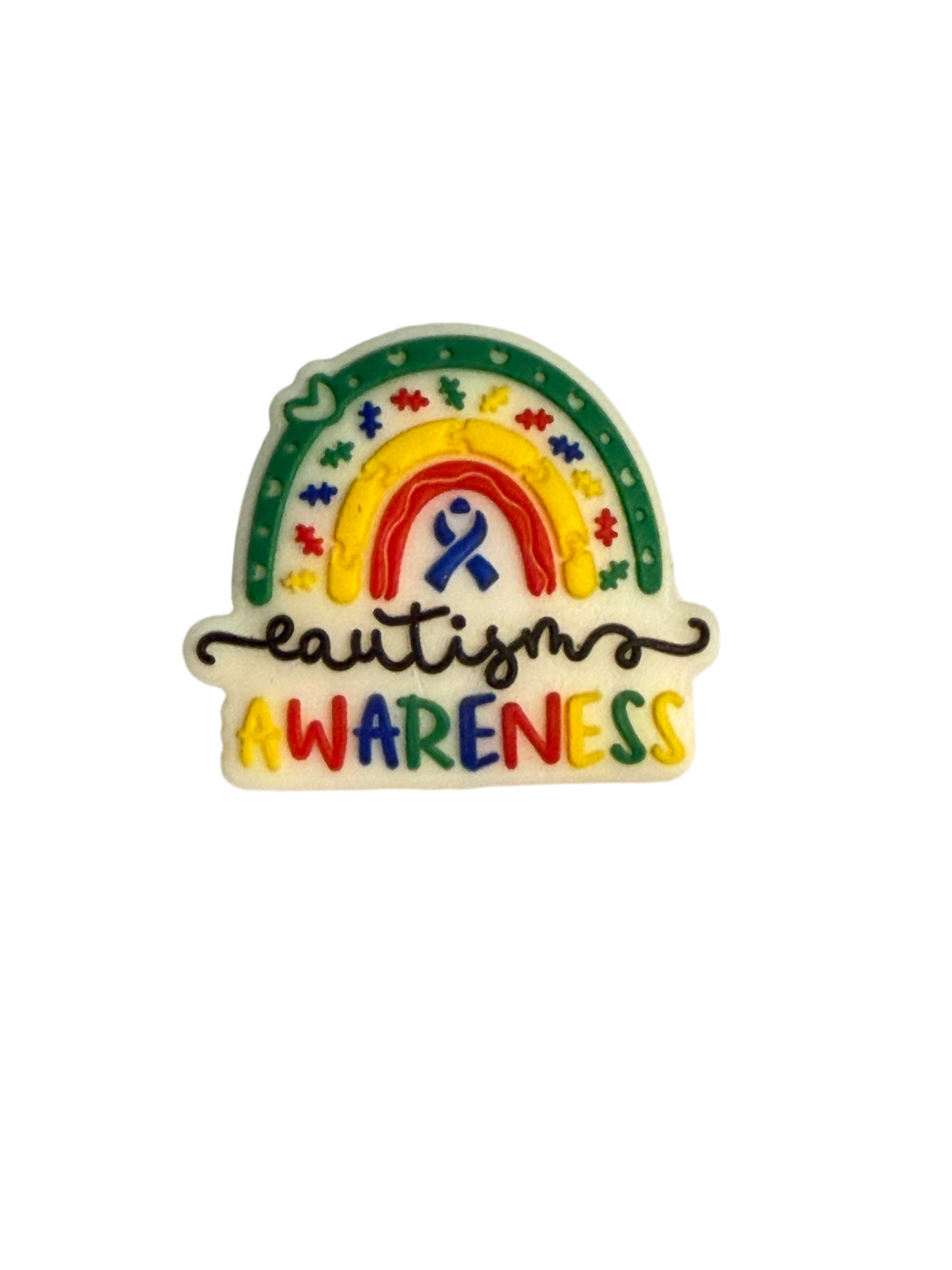 F/DX 9 (1)PC 1.2" Autism AWARENESS Rainbow W/ribbon/Puzzle pieces Focal Bead for DIY Keychains, Wristlets, Cup Charms, Car Charms ETC
