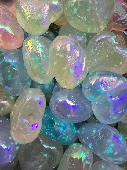 5 PCS- 18mm 3D Hearts Multicolor  LUMINOUS GLOW Iridescent Rainbow Acrylic Beads image 1