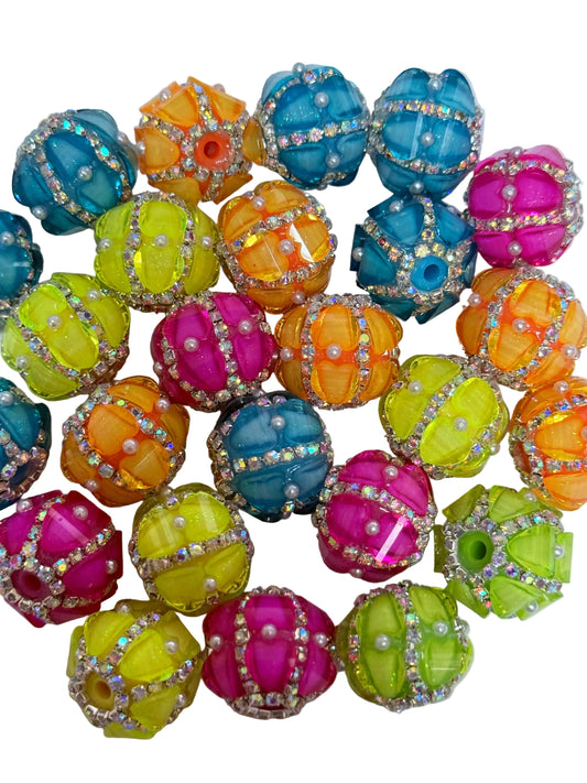 R141- (5PCS) 19mm High Quality Mixed NEON Colors Round Rhinestone W/Hearts Beads for DIY (Copy)