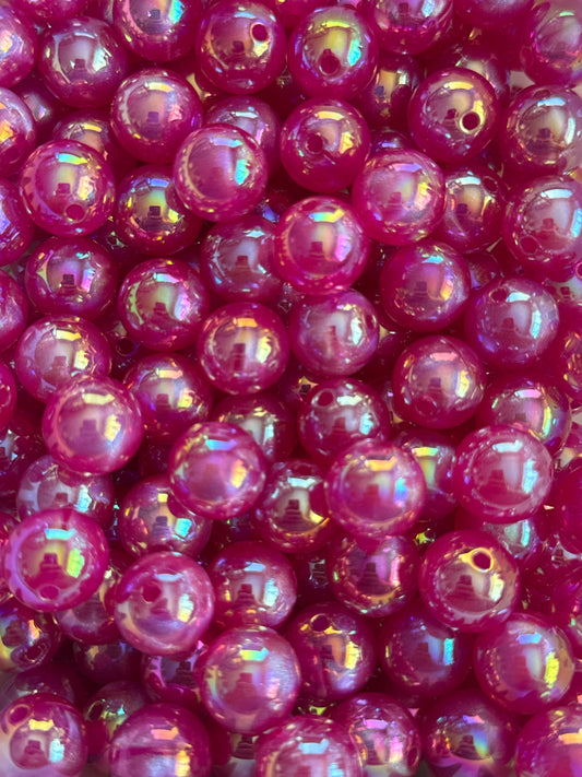 GGB12- (10PCS) 15mm STUNNING FUSCHIA PINK GLOW Rainbow UVAB Galaxy Shimmer Iridescent Acrylic Beads for DIY