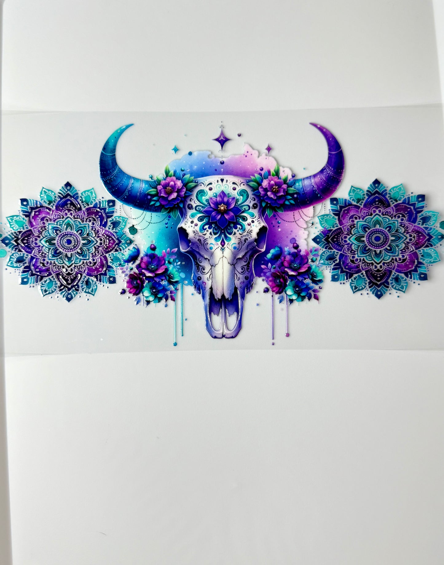 C85- Bright colorful Western Boho Mandala Skull, and flowers 16OZ UV DTF Transfer Wrap/Sticker for Cup/Tumbler