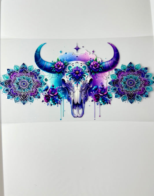C85- Bright colorful Western Boho Mandala Skull, and flowers 16OZ UV DTF Transfer Wrap/Sticker for Cup/Tumbler
