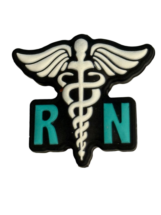 F/C17- (1)PC 1.2" Teal RN W/ White Caduceus Symbol Focal Bead for DIY Keychains, Wristlets, Cup Charms, Car Charms ETC