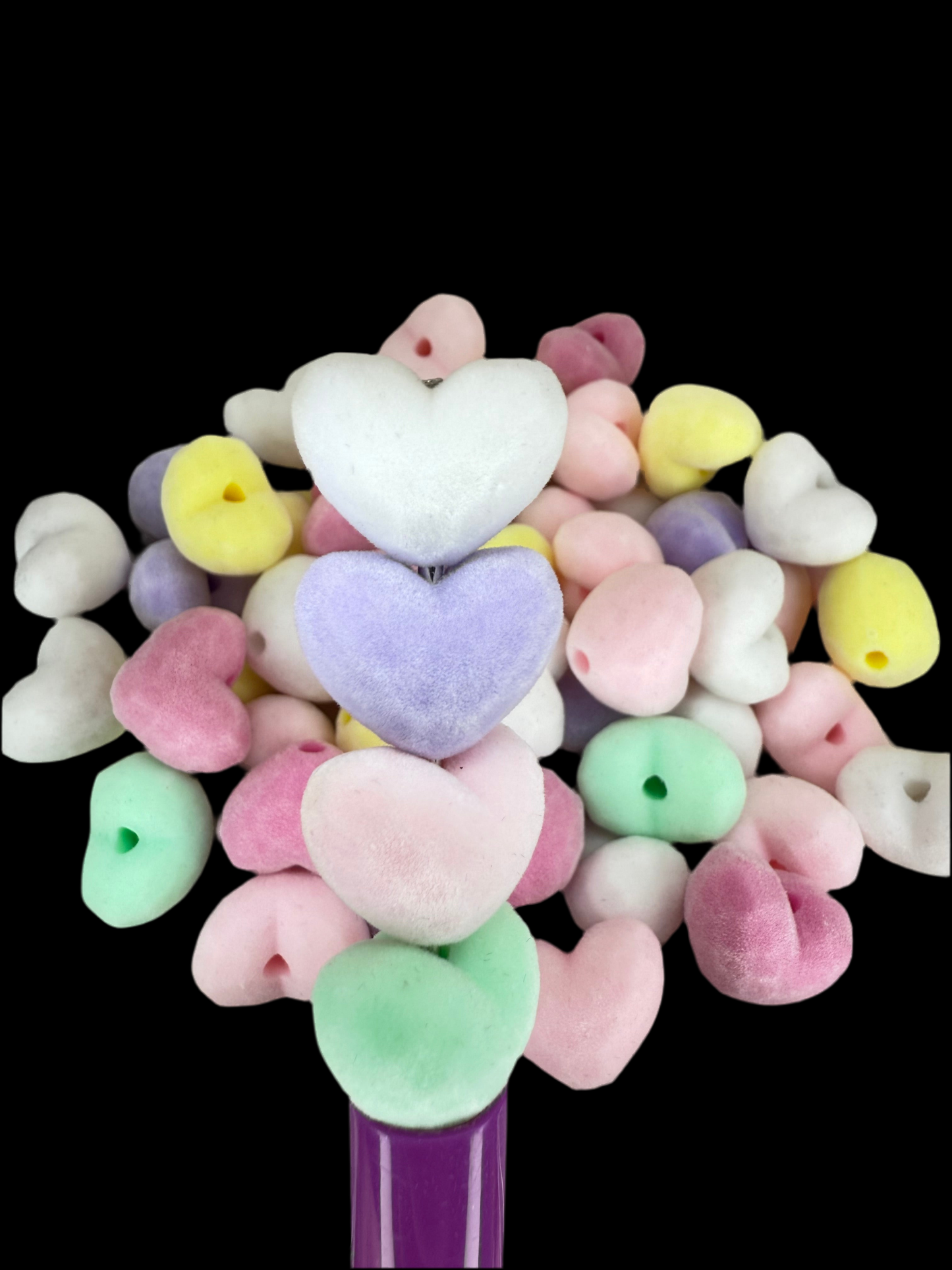 S2- (10PCS) 18mm Mixed Colors PASTEL Fuzzy Flocked Velvet Soft Touch Heart Beads DIY
