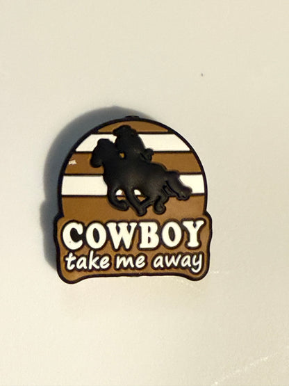 F/C28- (1)PC 1.1" Choose your color- Cowboy Take Me Away W/Horse Focal Bead for DIY Keychains, Wristlets, Cup Charms, Car Charms ETC