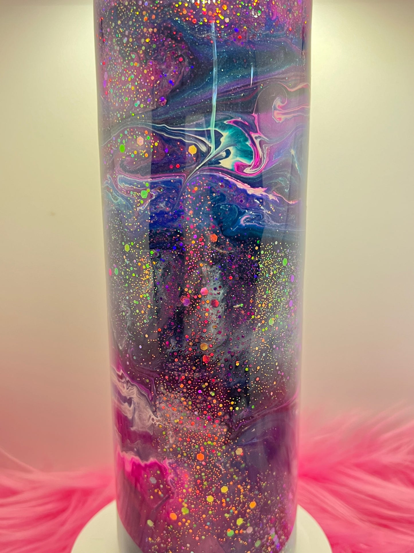 (1)- RTS 30oz Straight Pink/purple/teal/blue MILKY WAY ink/glitter Epoxy Tumbler image 1