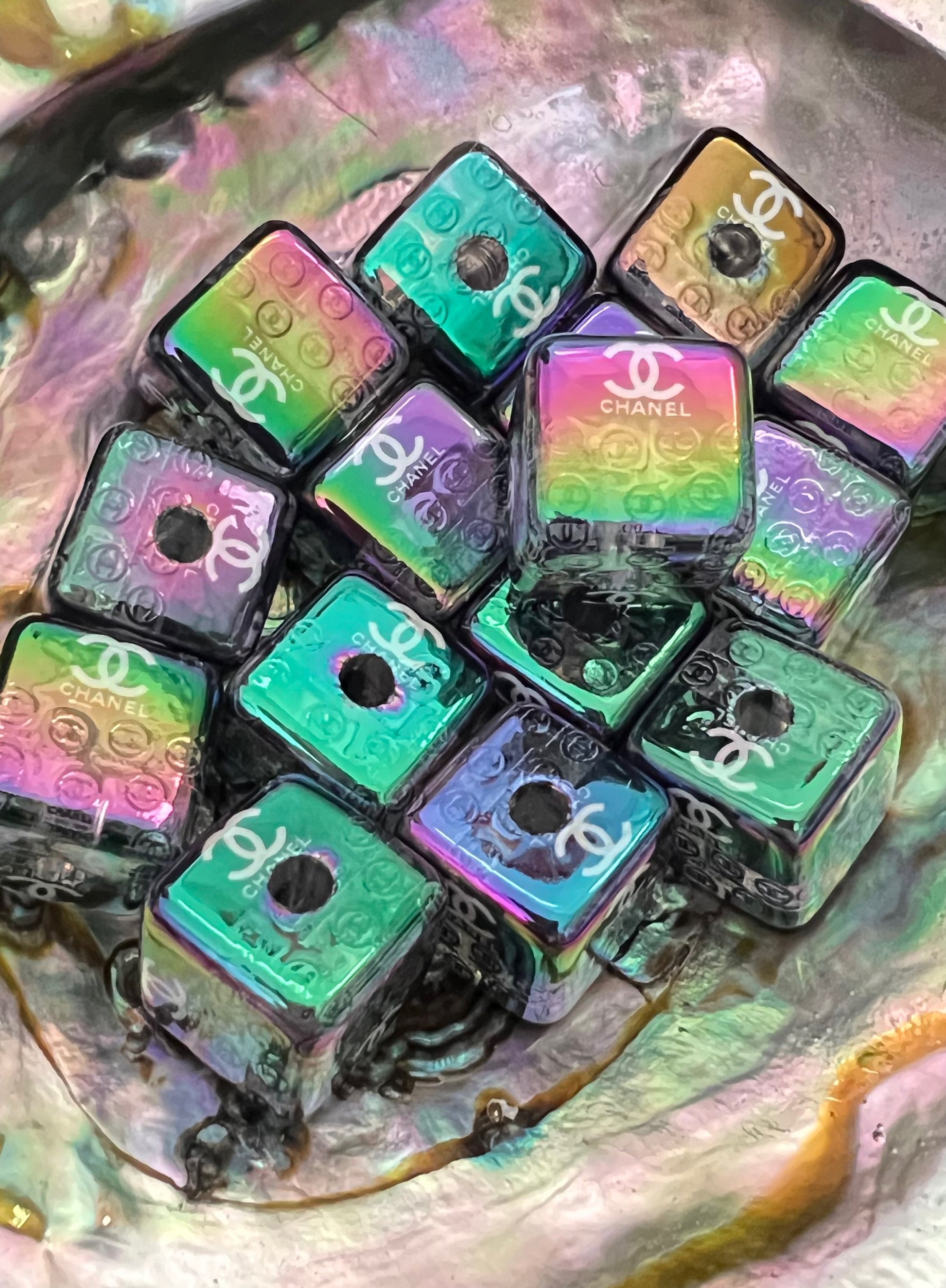 5PCS Choose Your Design, LoVe, C/C, DI OR, Colors, Cube/Square UVAB Coated Beads image 3