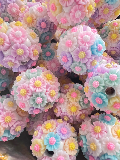 10 PCS- 19mm Round Multicolor Pastel Flowers Clay Beads image 1