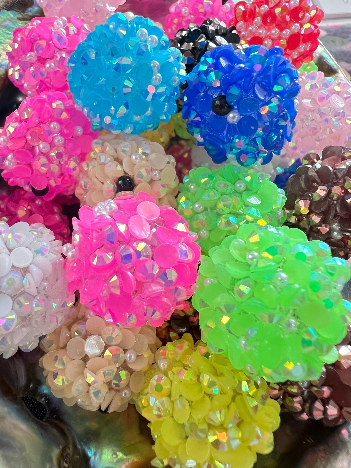10 PCS- 18mm BRIGHT Mixed Color Pearl&Rhinestone Charm Sugar Coated Round Beads image 2
