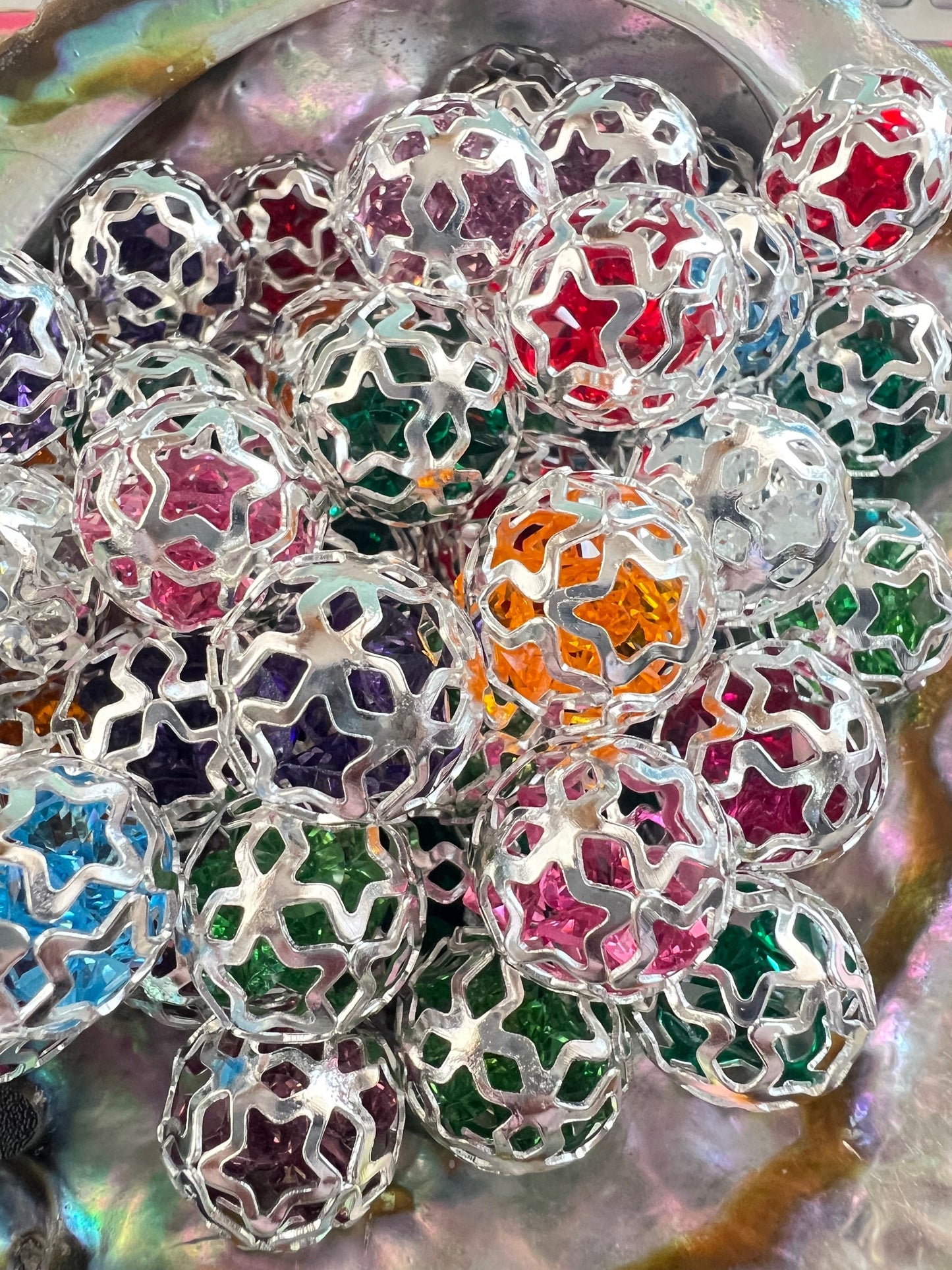 5PCS- 16mm High Quality Silver Cage/Open Star/Multicolor Loose Rhinestone Beads image 0