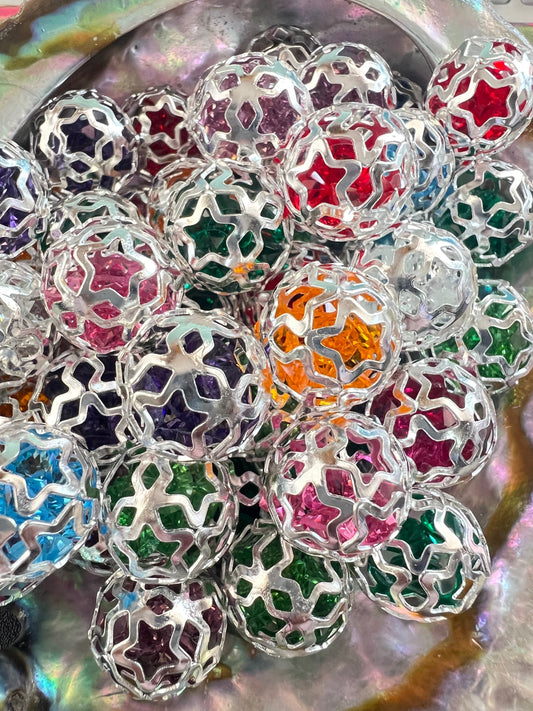 5PCS- 16mm High Quality Silver Cage/Open Star/Multicolor Loose Rhinestone Beads image 0