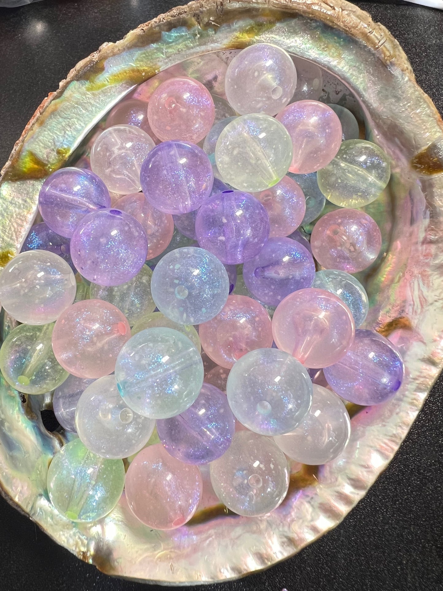 10 PCS- 15mm Pastel Round Transparent Acrylic Galaxy Shimmer Bubble Beads image 0