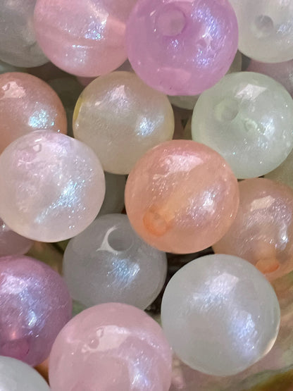 10 PCS- 13mm Light Pastel Transparent Iridescent Galaxy Glitter Acrylic Beads image 2