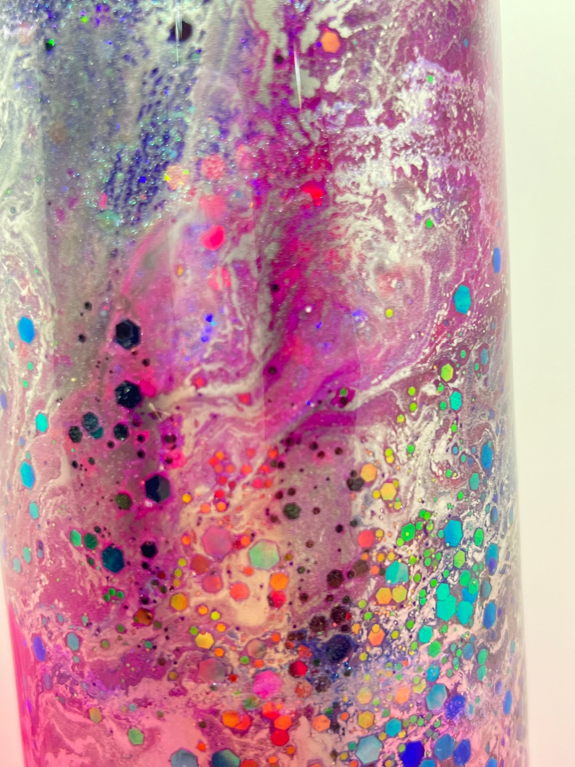 (1)- RTS 30oz Straight Pink/purple/chrome MILKY WAY ink/glitter Epoxy Tumbler image 4